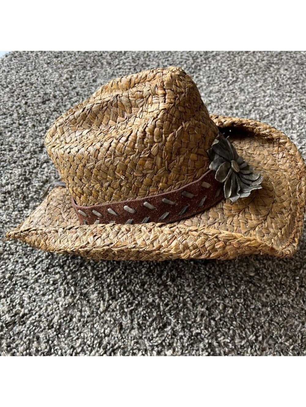 Bullhide Straw Women's Brown and Tan Cowgirl Hat Leather Flower Western Horse - Picture 3 of 7